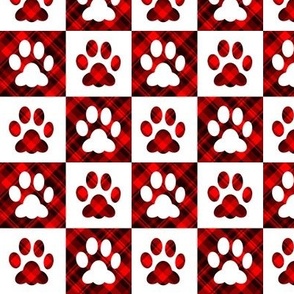 Red Plaid Checkered Paw Print