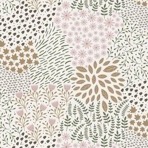 Autumn Botanical in warm neutral colors - gold, soft pink, sage green