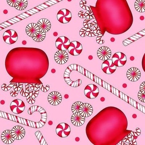 Peppermint and candy canes on pink Large