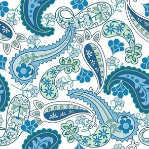 Blue Paisley on White Medium