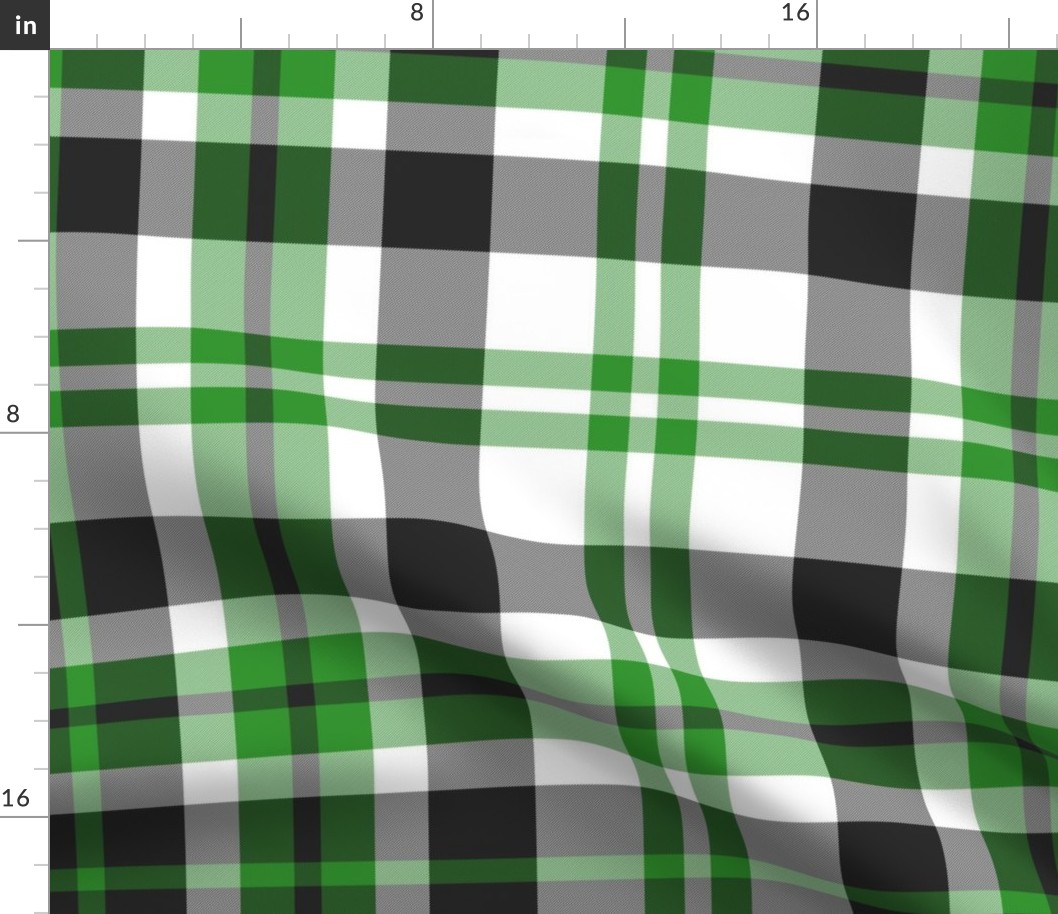 Nine Boxes Plaid in Green Black and White