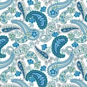 Blue Paisley on White Small