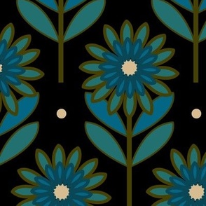 Retro daisies, mod, geometric floral, 70s 