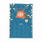 2024 Tea Towel - Retro Coffee Teapot Blue