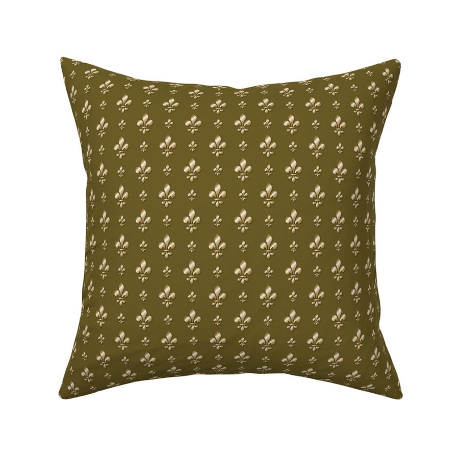 Fleur-de-Lis - 1633 small - metallic gold effect on olive green