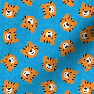 Tigers - cute tiger faces on blue - LAD22