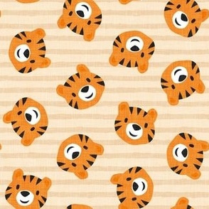 Tigers - cute tiger faces on cream with stripes - LAD22