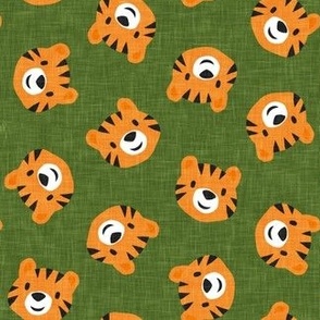 Tigers - cute tiger faces on green - LAD22