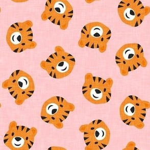 Tigers - cute tiger faces on pink - LAD22