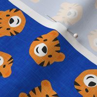 Tigers - cute tiger faces on cobalt blue - LAD22