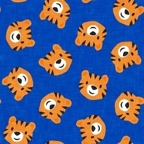 Tigers - cute tiger faces on cobalt blue - LAD22