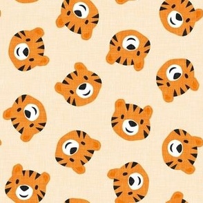 Tigers - cute tiger faces on cream - LAD22