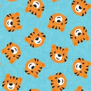 Tigers - cute tiger faces on light blue - LAD22
