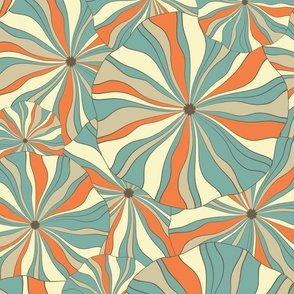 70s Retro abstract floral circles. Geometric striped circles flowers