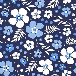 Boho floral, blue, white