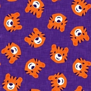Tigers - cute tiger faces on purple - LAD22