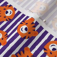 Tigers - cute tiger faces on purple stripes - LAD22