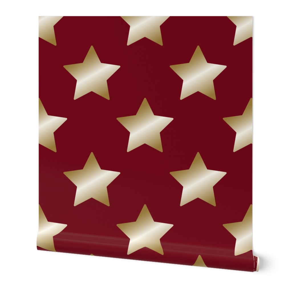 Stars - Metallic Gold on Cranberry - small