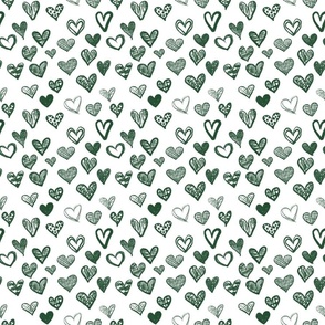 Hand drawn hearts Green White small