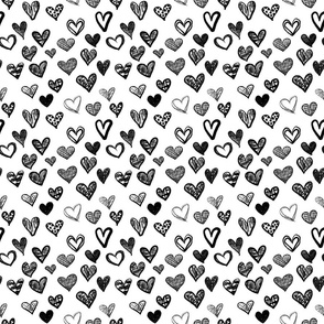 Hand drawn hearts White Black small