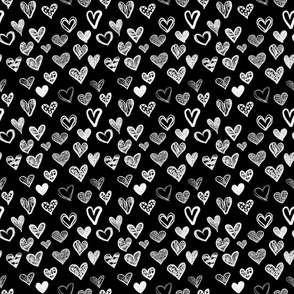 Hand drawn hearts Black White small || valentine hearts sweetheart love kids room gender neutral