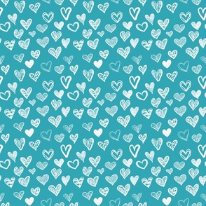 Hand drawn hearts Teal White small