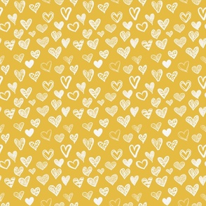 Hand drawn hearts Golden Yellow White small