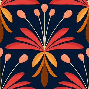 Delightful Deco Floral - Navy - Large Scale