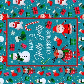 Large 27x18 Fat Quarter Panel Have a Holly Jolly Christmas for Wall Hanging or Tea Towel