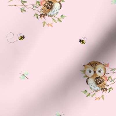 Owl Branch Pink Bee Dragonfly Small