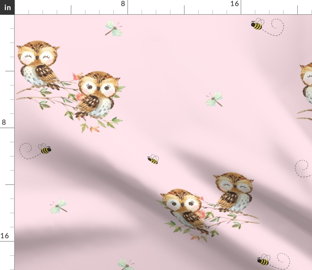 Owl Branch Pink Bee Dragonfly Large