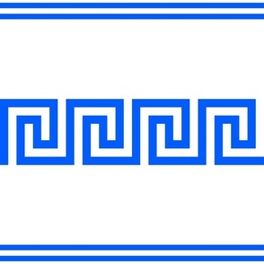 Blue greek key, greek fret or meander on a white (unprinted) background