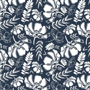 Big White Blooms on Navy Blue  #29384C Small