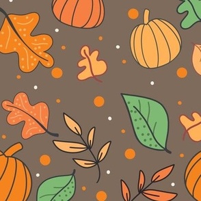 Fall Pumpkin Leaves Pattern In Ash Brown