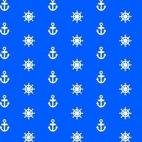 White (unprinted) anchors and steering wheels on a cobalt blue background