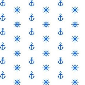Cobalt blue anchors and steering wheel on a white (unprinted) background