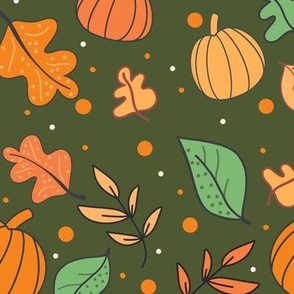 Fall Pumpkin Leaves In Green