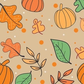 Fall Pumpkin Leaves In Beige
