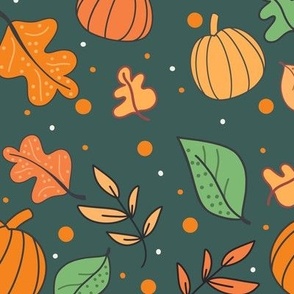 Fall Pumpkin Leaves In Teal