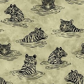 (small, khaki) Swimming Tigers