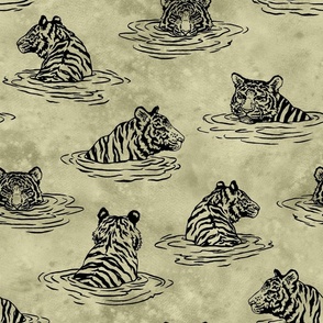 (large, khaki) Swimming Tigers