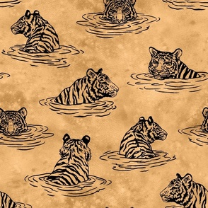 (large, orange) Swimming Tigers