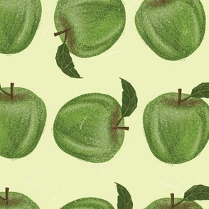 Green Apple Harvest on Pale Yellow Large