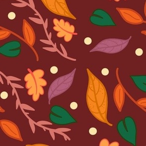 Leaves Pattern In Maroon