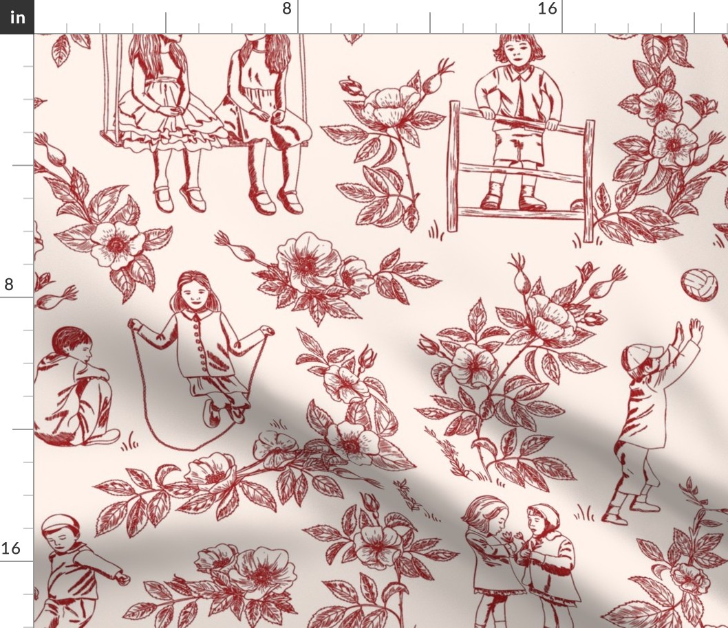 Toile de Jouy & Children. Pink. Large Scale