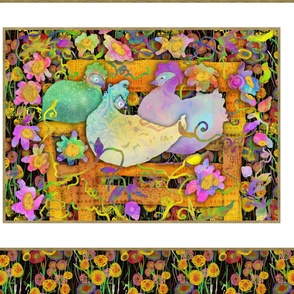 LARGE Framed Chicken & Flower Wallhanging Multicolor Pops 42x36