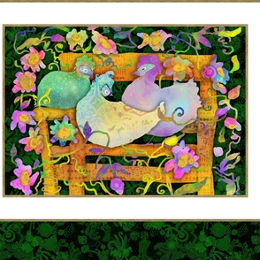 LARGE Framed Chicken & Flowers Wallhanging Green Other world 42x36