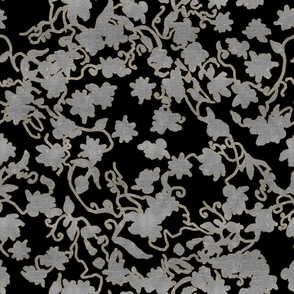 Silver Flowers with Gold on Black 24x24