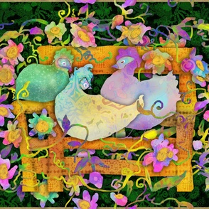 LARGE Chicken & Flowers Wallhanging Green Other world 42x36