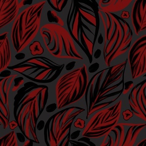 Abstract Leaves Bold Red Black